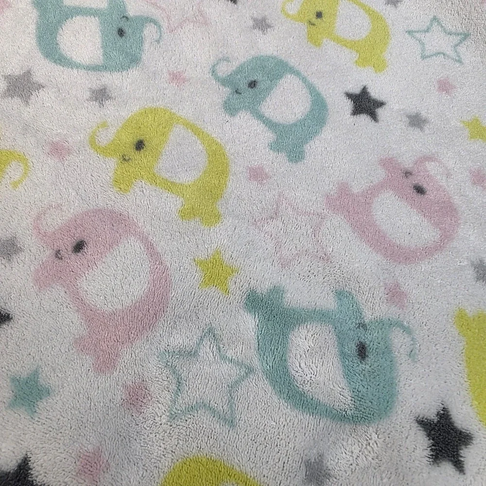 Cutie Pie Baby Blanket Infant 30x36 White Elephant Star Plush Fleece Pink Yellow